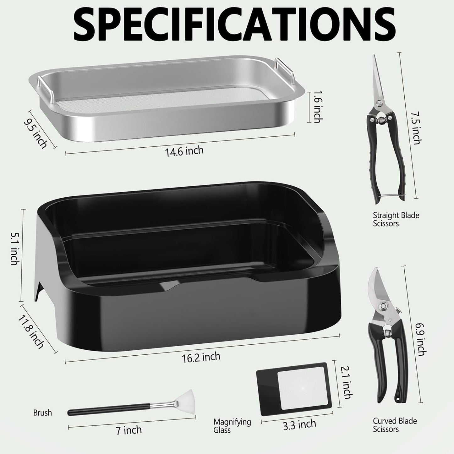 Trim Tray with Replaceable 150 Micron Mesh Screen – Includes 2 Precision Scissors, Static Brush & Magnifying Glass – Sifting Tray for Fine Particle Sorting & Small Items