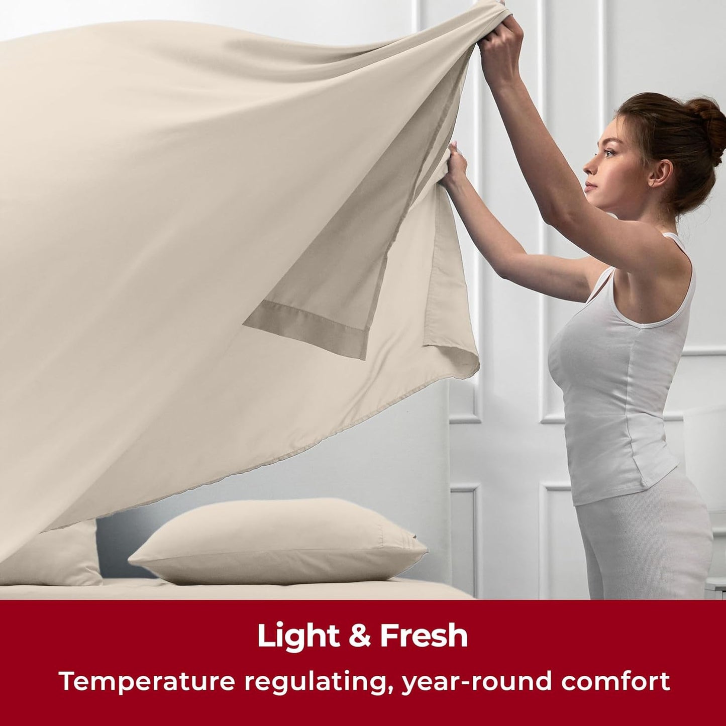 Mellanni Twin Sheets Set - 3 PC Iconic Collection Bedding - Hotel Luxury, Extra Soft, Cooling Bed Sheets - Wrinkle, Fade, Stain Resistant (Twin, Beige)