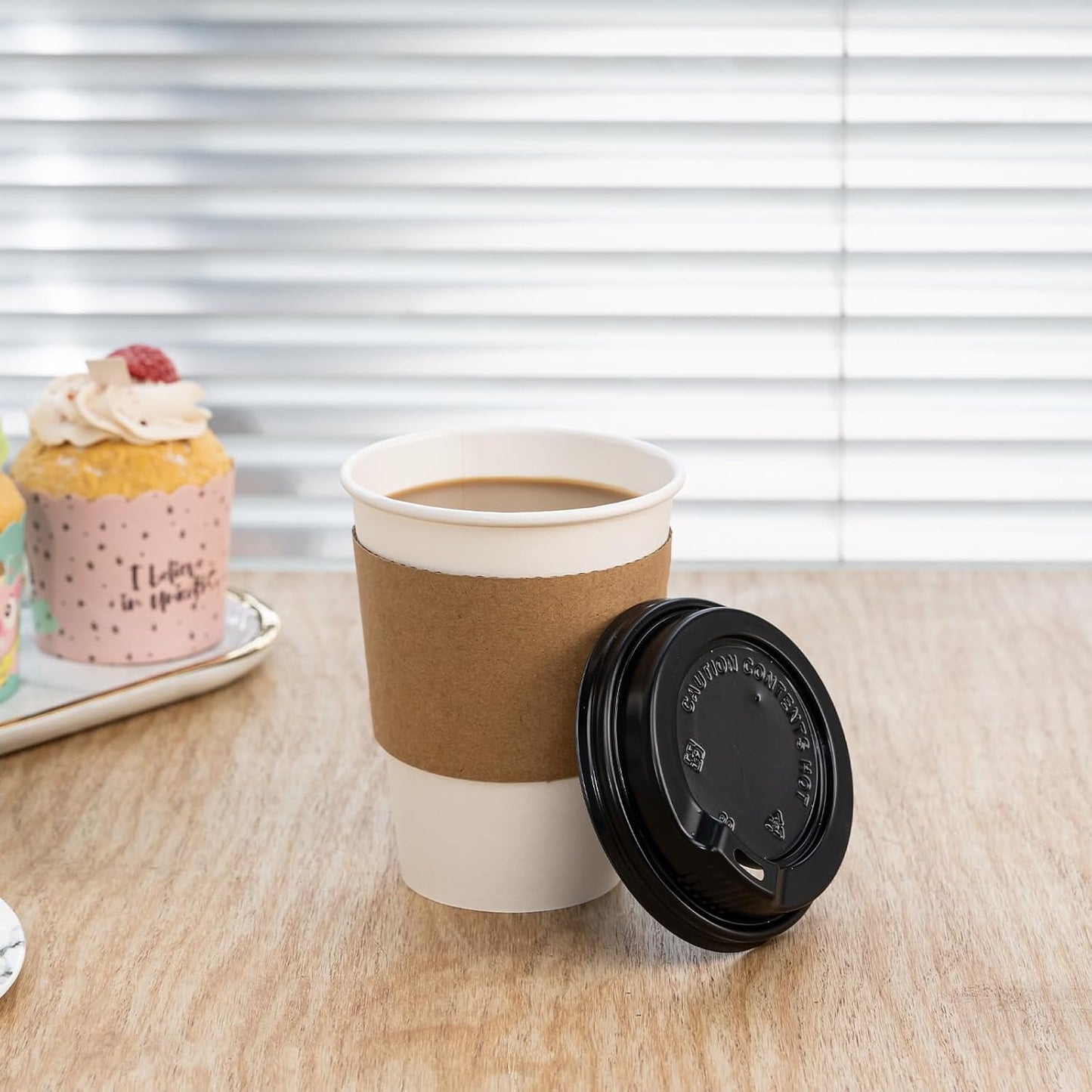 YEEHAW 12 oz 100 Pack Disposable Paper Coffee Cups with Lids & Sleeves, To Go Hot Cups for Coffee, Hot Liquid, Chocolate, Juice, Hot Beverage Drinking Cup, Ideal for Cafes, Bistros