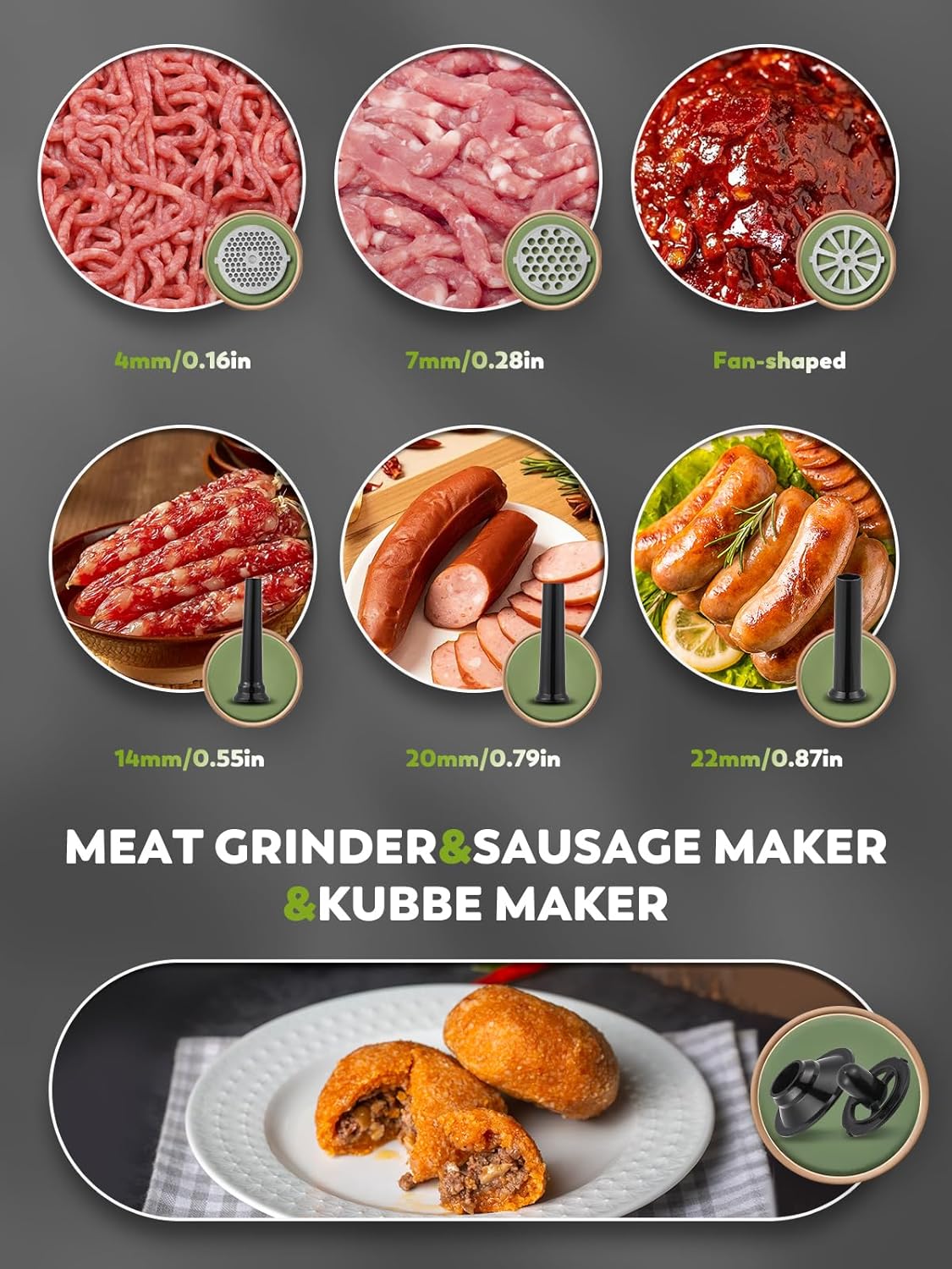 Meat Grinder Electric 3200W Meat Mincer Chopper Machine Multifunctional with Cutting Blade 3 Grinding Plates 3 Sausage Stuffers Kubbe Kit Juicer Cheese Grater Veggie Shredder