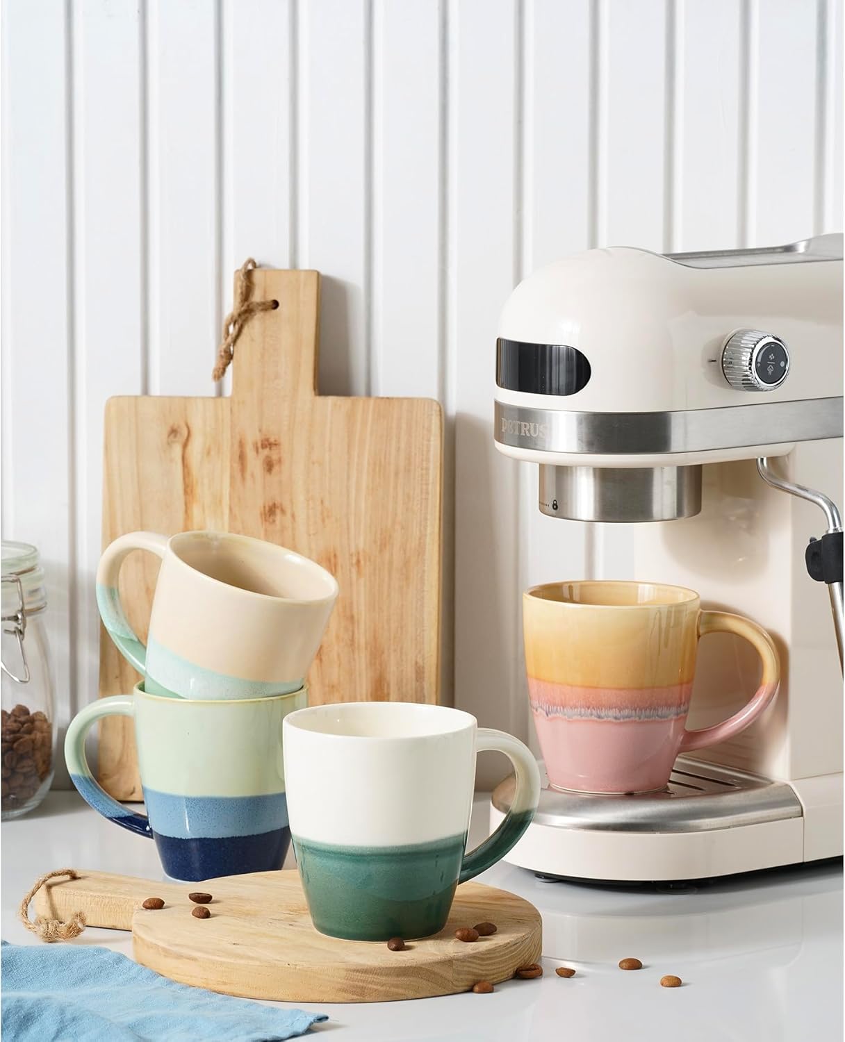 Large Ceramic Coffee Mugs Set of 4, 12oz Porcelain Coffee Cups with Big Handle, Unique Cups for Latte, Hot Tea, Cappuccino, Mocha, Cocoa, Housewarming & Wedding Gift