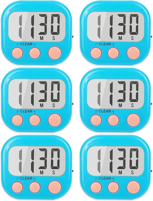 6 Pack Kitchen Timers Loud Ring Digital Timers for Cooking Magnetic Blue