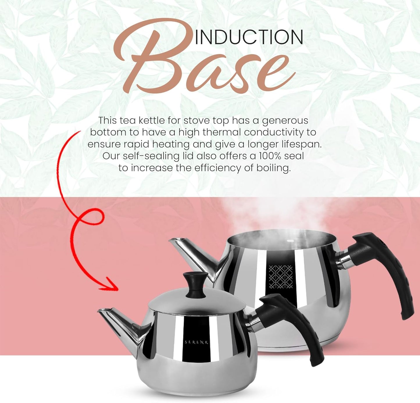 Serenk Stainless Steel 3 qt(101 fl oz) Turkish Tea Pot Sets With Lids And NonSlip Bakelite Handles For All Stove Type Turkish Tea Maker Two Pots With Termo Capsuled Induction Base (Black Small)