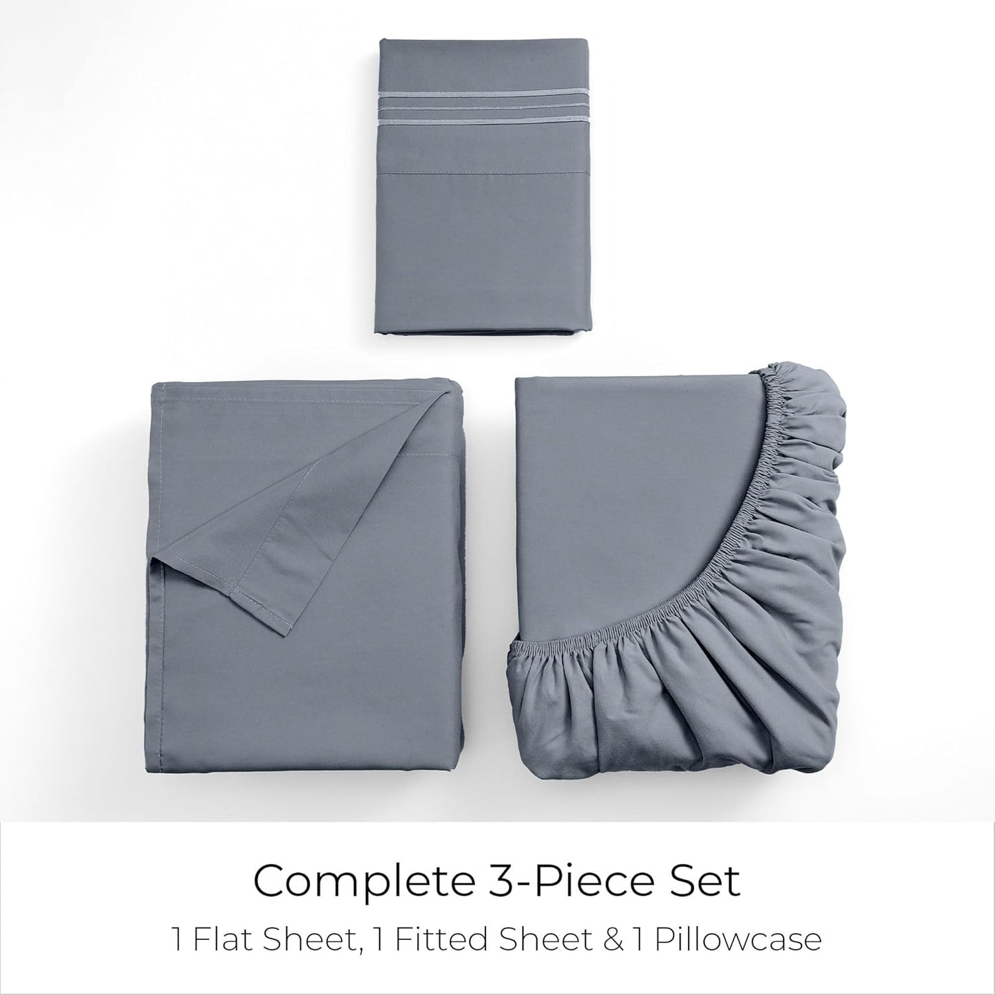Mellanni Twin Sheets Set - 3 PC Iconic Collection Bedding - Hotel Luxury, Extra Soft, Cooling Bed Sheets - Wrinkle, Fade, Stain Resistant (Twin, Mineral Gray)