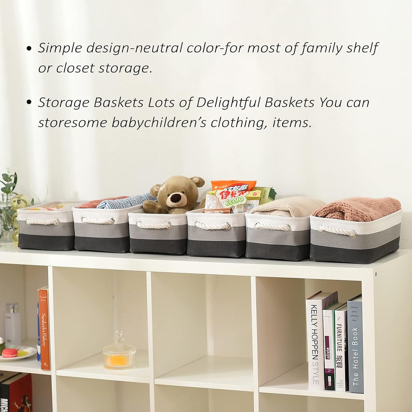 TcaFmac Small Fabric Storage Baskets for Organizing [6 Pack] Closet Storage Bin Foldable Storage Baskets for Shelf Canvas Storage Bins Decorative Basket with Handles(Gradient Gray,12" L×8" W×5" H)