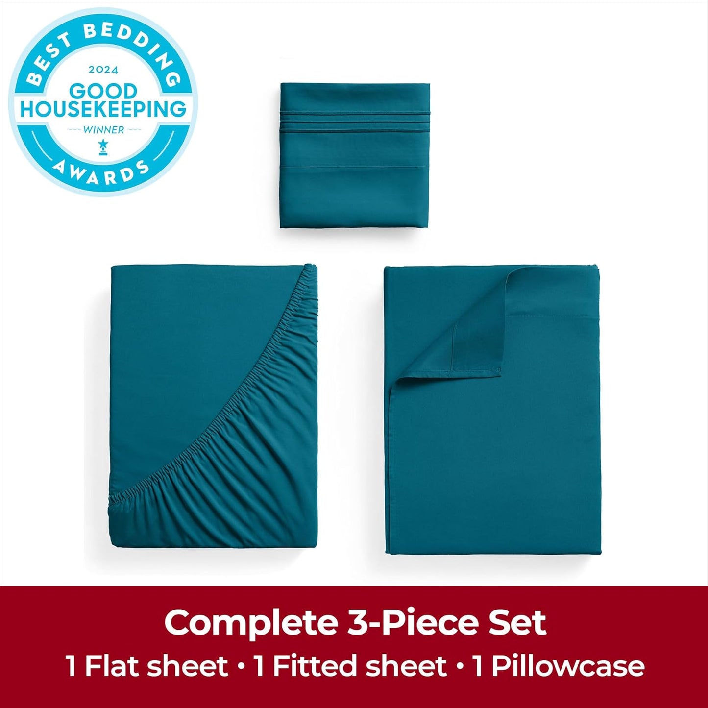 Mellanni Twin Sheets Set - 3 PC Iconic Collection Bedding - Hotel Luxury, Extra Soft, Cooling Bed Sheets - Wrinkle, Fade, Stain Resistant (Twin, Teal)