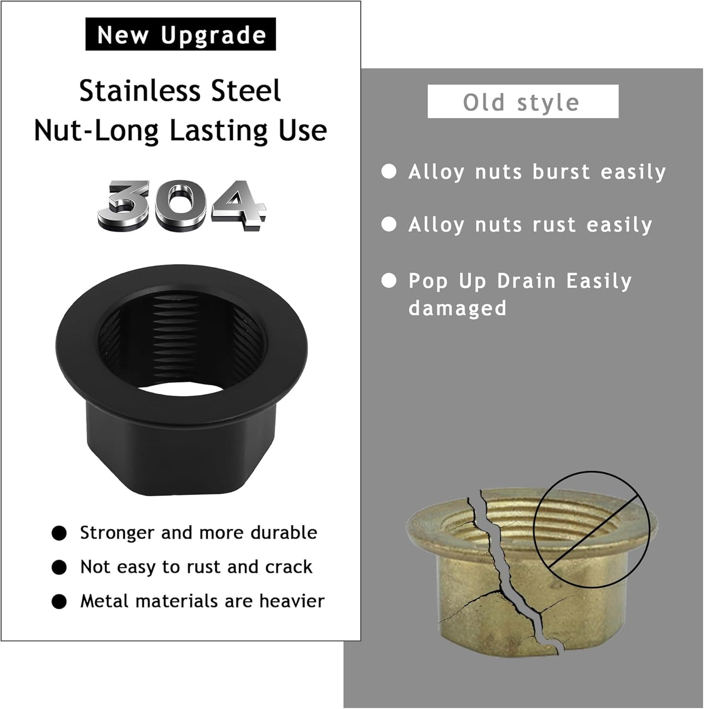 Bathroom Sink Drain,4 Pack Drain Stopper Without Overflow,Pop Up Drain Assembly with Detachable Strainer Basket,Built-in Anti-Clogging, Stainless Steel Nut Mattle Black