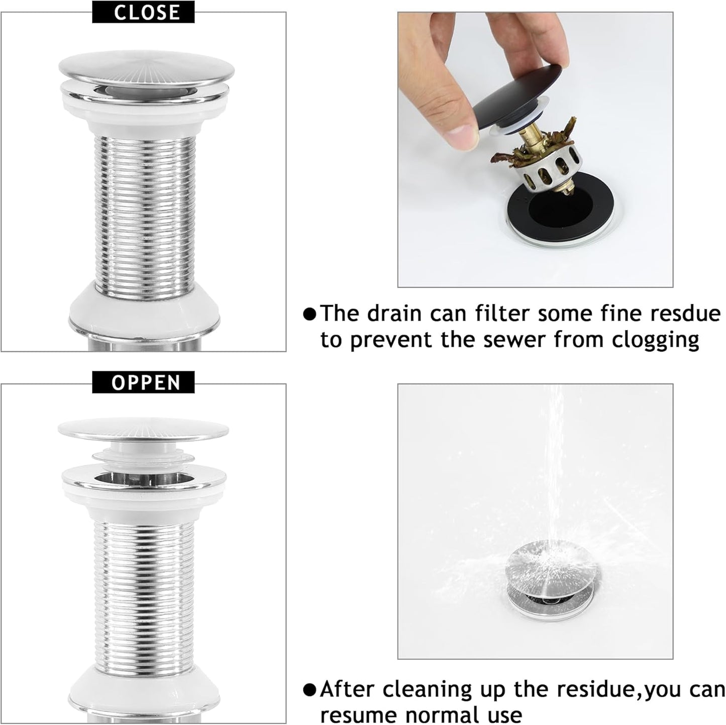 Bathroom Sink Drain,Drain Stopper Bathroom Sink Without Overflow,Pop Up Drain Assembly with Detachable Strainer Basket,Built-in Anti-Clogging, Stainless Steel Nut Brushed Nickel