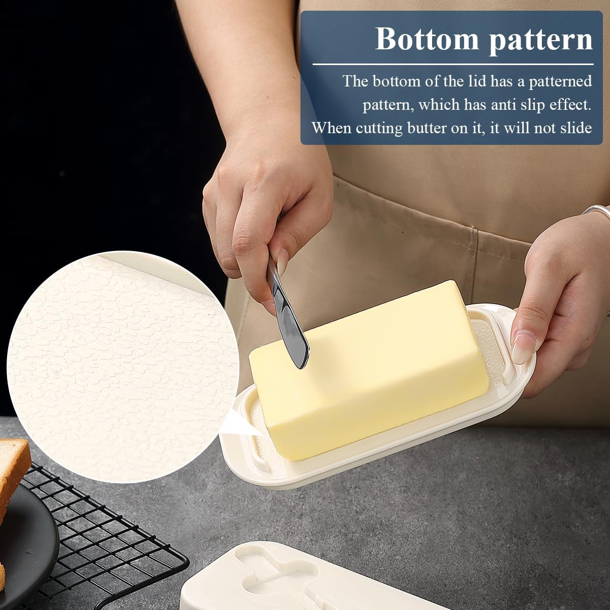 Evanda Butter Dish with Lid for Countertop and Refrigerator Door Shelf with Butter Spreader Knife, Butter Keeper, Plastic Butter Holder Tray Container for West/East Coast Butter