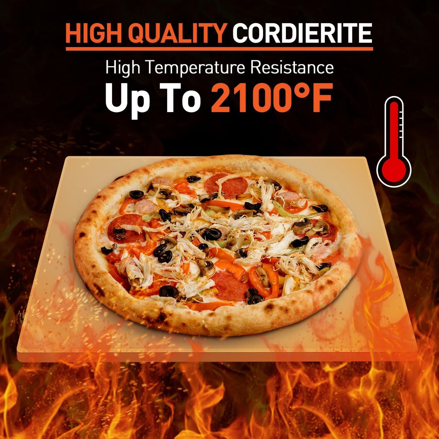 Pizza Stone for Oven and Grill 15 x 12 Inch, Rectangular Baking Stone for Bread, Heavy Duty Ceramic Pizza Pan, Thermal Shock Resistant Safe for Bread, Pies and More