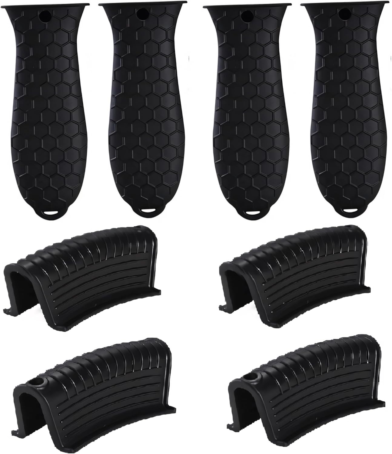 8 Pieces Silicone Hot Tool Holder Heat Resistant Potholder Cookware Handle Non Slip Rubber Pot Holders Handles Grip Covers for Cast Iron Skillet Silicone Cooking Kitchen Suits (Black)
