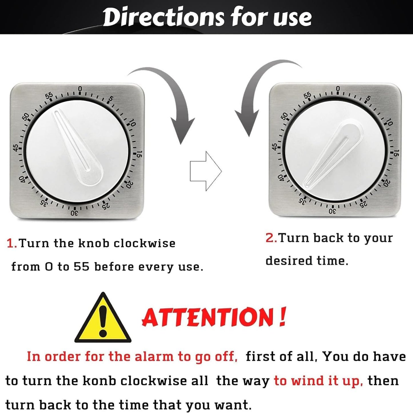 Kitchen Timers for Cooking, Chef Cooking Timer Clock with Loud Alarm,100% Mechanical Desk Timer - No Batteries Required - Magnetic Backing, Exquisite Stainless Steel Body - Countdown Reminder Magnetic