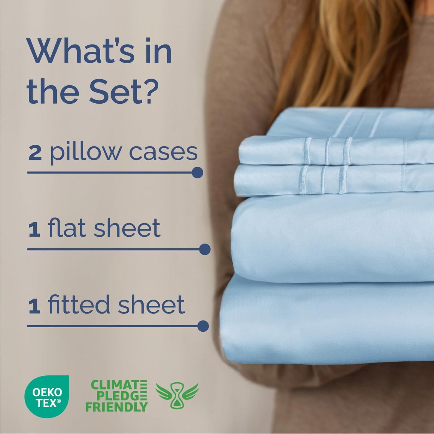 Queen Size 4 Piece Sheet Set - Comfy Breathable & Cooling Bed Sheets Set - Hotel Luxury Bedding for Women, Men, Kids, Teens, Boys & Girls - Deep Pockets, Soft and Wrinkle Free - Oeko-Tex - Light Blue