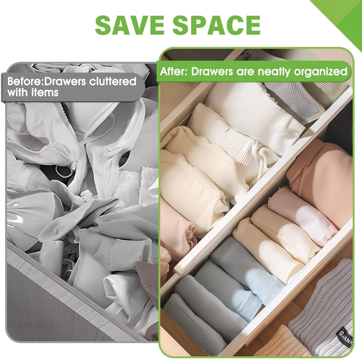 5 Pack Drawer Dividers 3.2" High Slim Organizers Expandable 10.8-17.9" Adjustable Separators for Shallow Drawers Kitchen Utensils Baby Clothes Underwear Storage-White(Short)