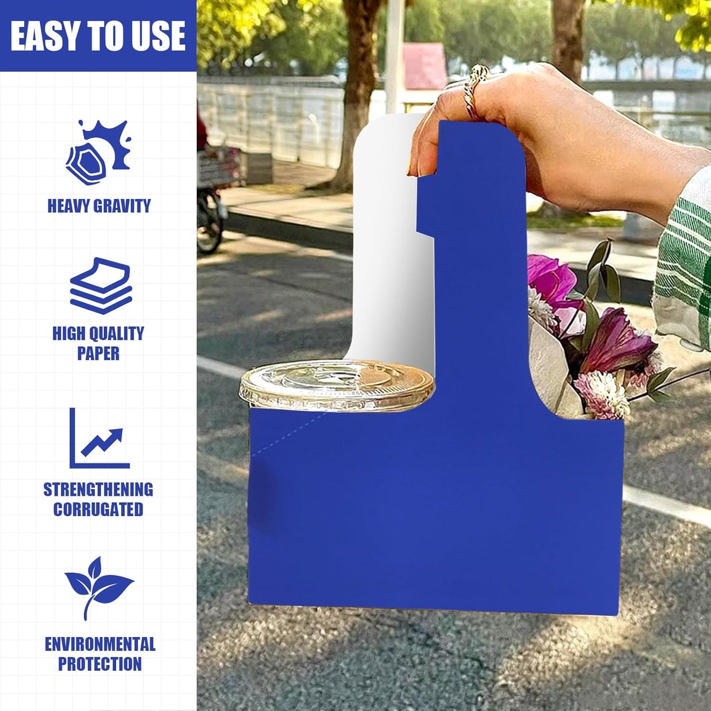 2 Cup Disposable Drink Carrier for Delivery with Handle,15 Count Blue Paperboard Cup Holder,Cup Carriers for Hot or Cold Drinks,Coffee Carrier, Food Delivery,Take Out Cup Carriers (Blue, 15 PCs)