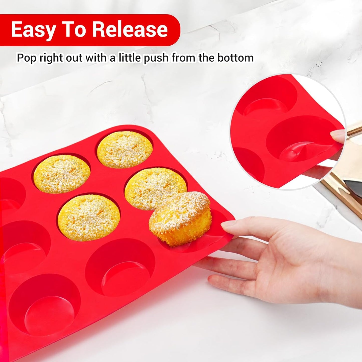 Silicone Muffin Pan 2 Pack - Nonstick Cupcake Baking Pans, Heat Resistant Silicone Molds for Oven, Microwave & Freezer, 12-Cup Reusable Muffin Trays