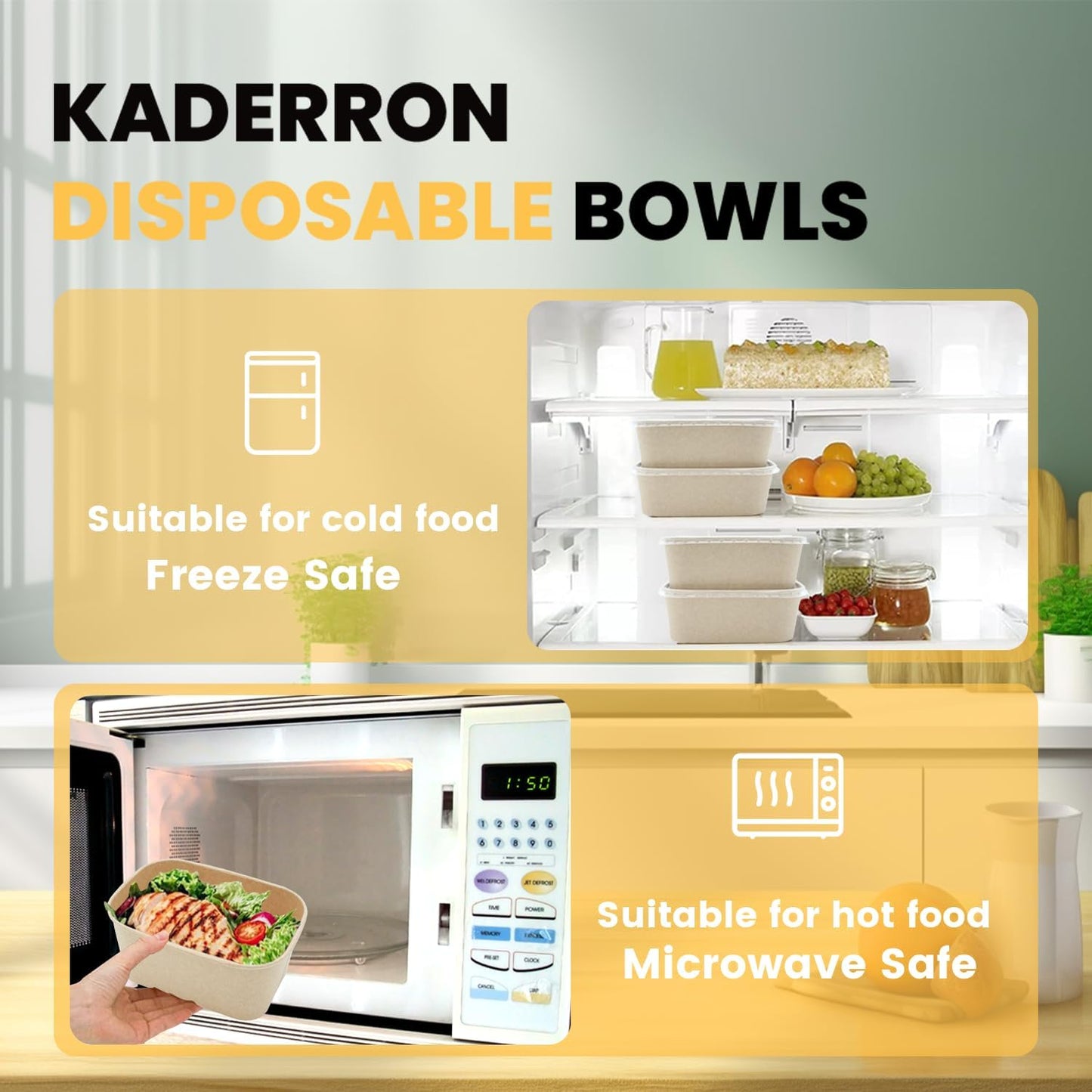 50 Pack 32 OZ Large Paper Bowls with Lids, Heavy Duty Disposable Compostable Container for Party, Disposable Bowls Bulk Soak-Proof and Microwave Safe for Hot/Cold Use