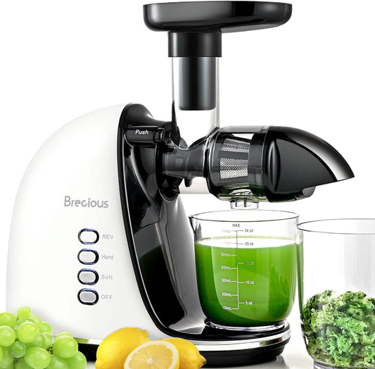 Slow Masticating Juicer,Brecious Cold Press Juicers with 2 Speed Modes & Quiet Motor,Juicers Machines Vegetable and Fruit with Reverse Function,Celery Juicer,BPA-Free,Easy to Clean (White)