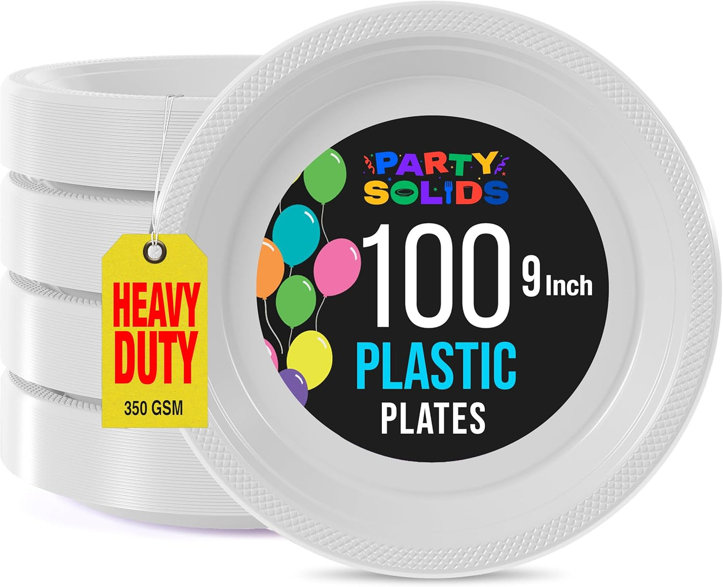 Exquisite Party Solids White Plastic Plates For Party 9" White Disposable Plates Heavy Duty Supplies 100 Pcs Plastic Dinnerware Sets Heavy Duty 350 GSM Disposable Dinnerware Set