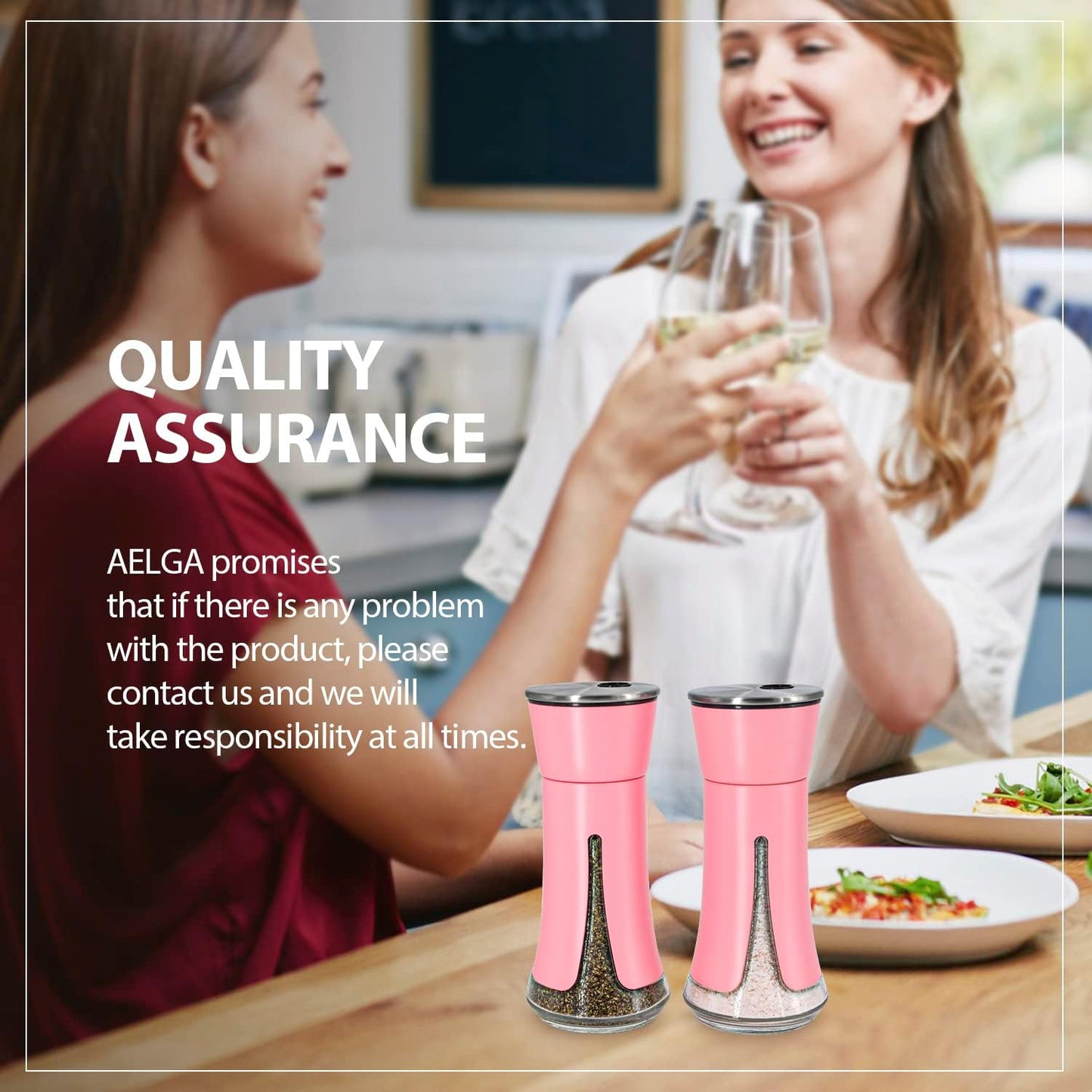 Pink Salt and Pepper Shakers by Aelga, Salt Shaker with Adjustable Pour Holes, Pink Kitchen Accessories, Decor for Kitchen,Restaurants,Camp,BBQ