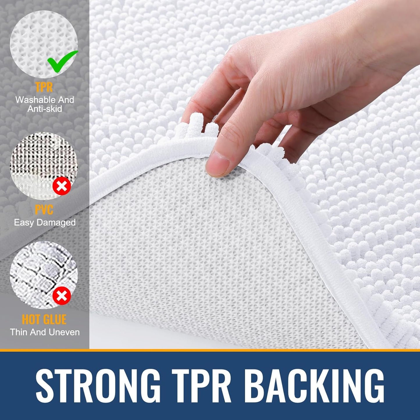 Arotive Bathroom Rugs 24x16, Extra Soft Absorbent Shaggy Chenille Bath Rugs, Machine Washable Rubber Backing Non-Slip Bath Mats for Bathroom Floor Tub and Shower, Home Decor Accessories, White