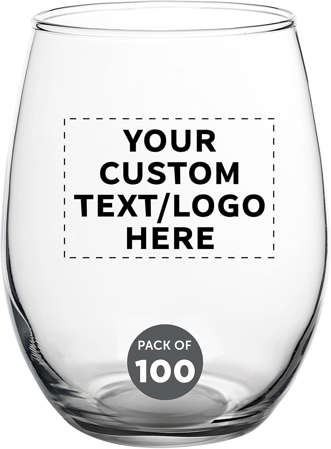 Custom Stemless Wine Glasses in Bulk by ARC Perfection, 15 oz, 100 pack, Personalized Text, Logo, Red or White Wine Glass Set, Black