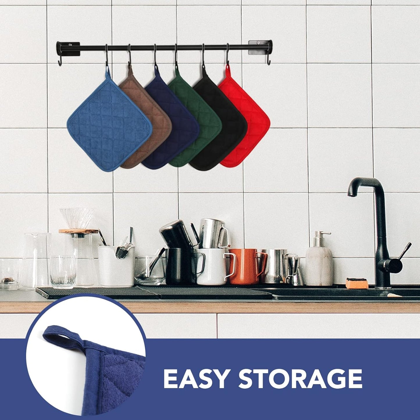 Joyhalo 6 Pack Pot Holders for Kitchen,Cotton Oven Holder with Great Heat Resistance,Non Slip Hot Pads for Kitchen Clearance,Dark Blue