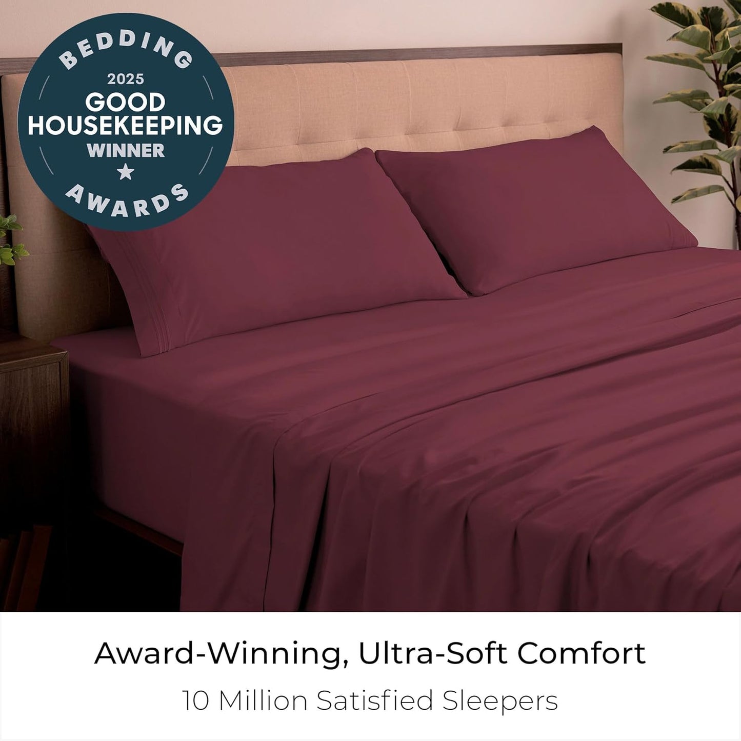 Mellanni California King Sheets Set - 4 PC Iconic Collection Bedding - Hotel Luxury, Extra Soft, Cooling Bed Sheets - Wrinkle, Fade, Stain Resistant (Cal King, Burgundy)