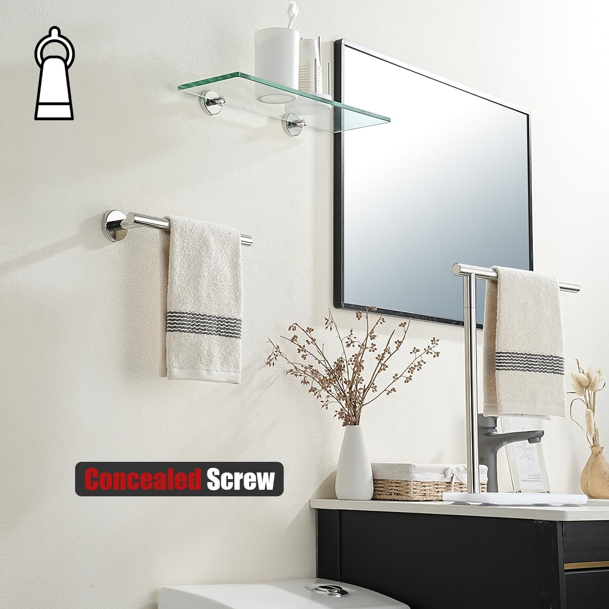 JQK Hand Towel Holder Towel Ring Chrome, 10 Inch Thicken 0.8mm 304 Stainless Steel Bathroom Hand Towel Bar, 9 Inch Useable Length Wall Mount Towel Rack Hanger, Polished Steel, THH110L9-CH