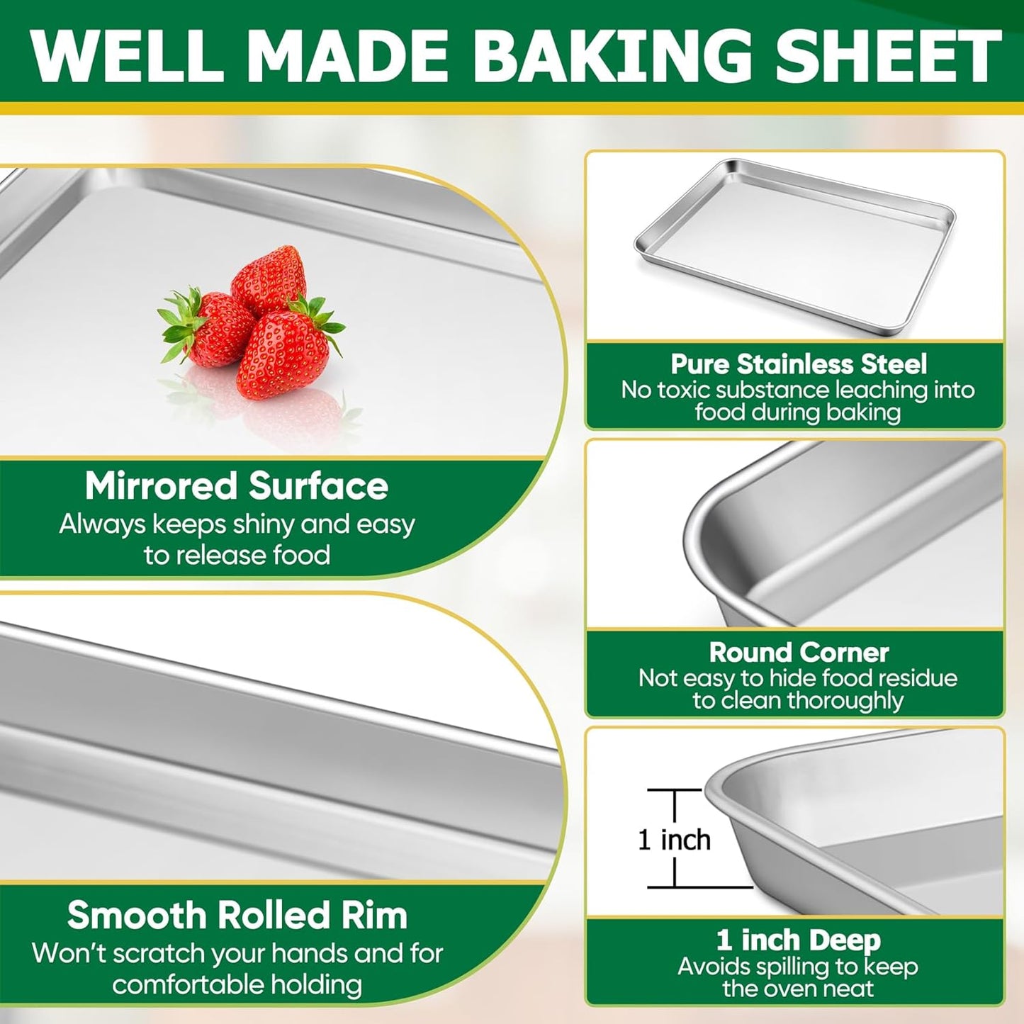 TeamFar Baking Sheet Set - Stainless Steel Baking Sheet Pan with Cooling Rack & Silicone Baking Mat, 10.5/12.5/16inch Cookies Sheets for Oven Baking (3 Sheets + 3 Racks + 3 Mats), Easy Clean