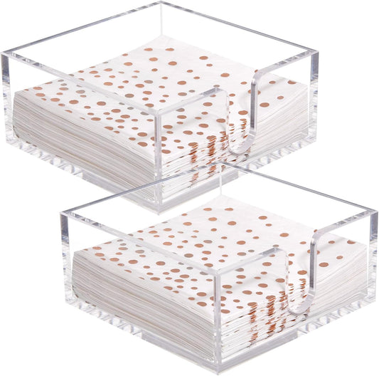 Rubtlamp 2 Pack Napkin Holder, Clear Acrylic Napkin Holder, 5.5x5.5x2.6 Inch Square Cocktail napkin holder, Plastic Napkins holder Great for Table Bathroom,Kitchen, Dinners for Mothers Day