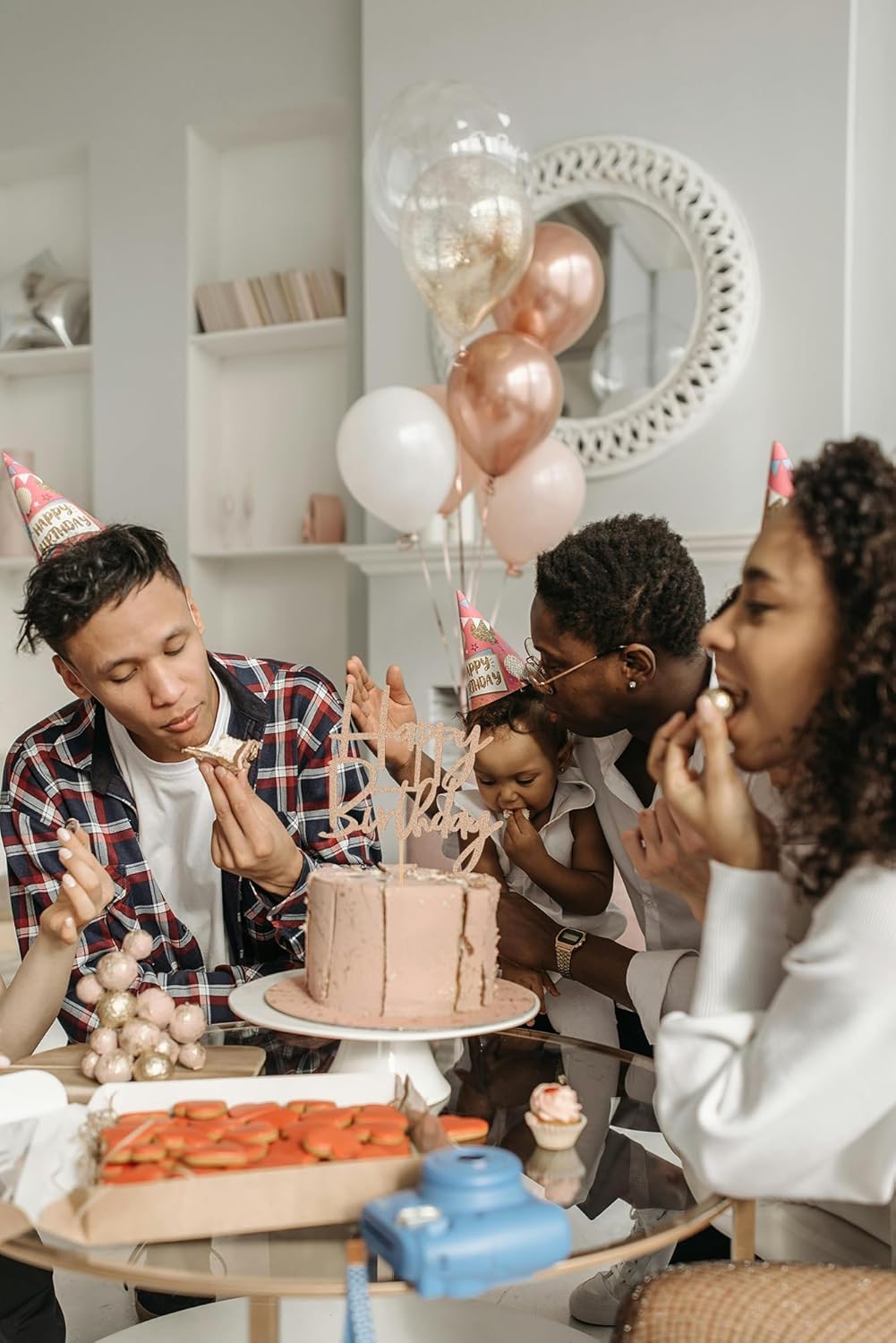 Happy Birthday Cake Topper - Glitter Rose Gold Birthday Cake Top Decorations (Rose Gold)