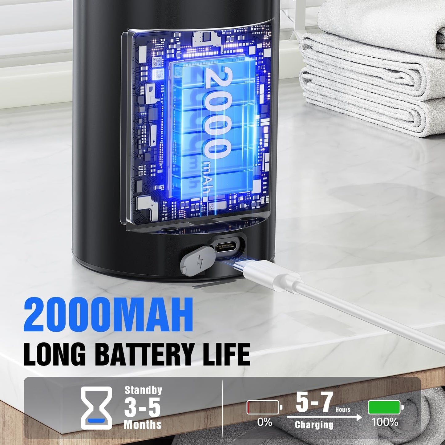 Automatic Soap Dispenser Touchless, Stainless Steel 11.5 oz 3 Levels Adjustable Hand Soap Dispenser with Rechargeable Sensor Pump for Kitchen & Bathroom Liquid Soap, Black