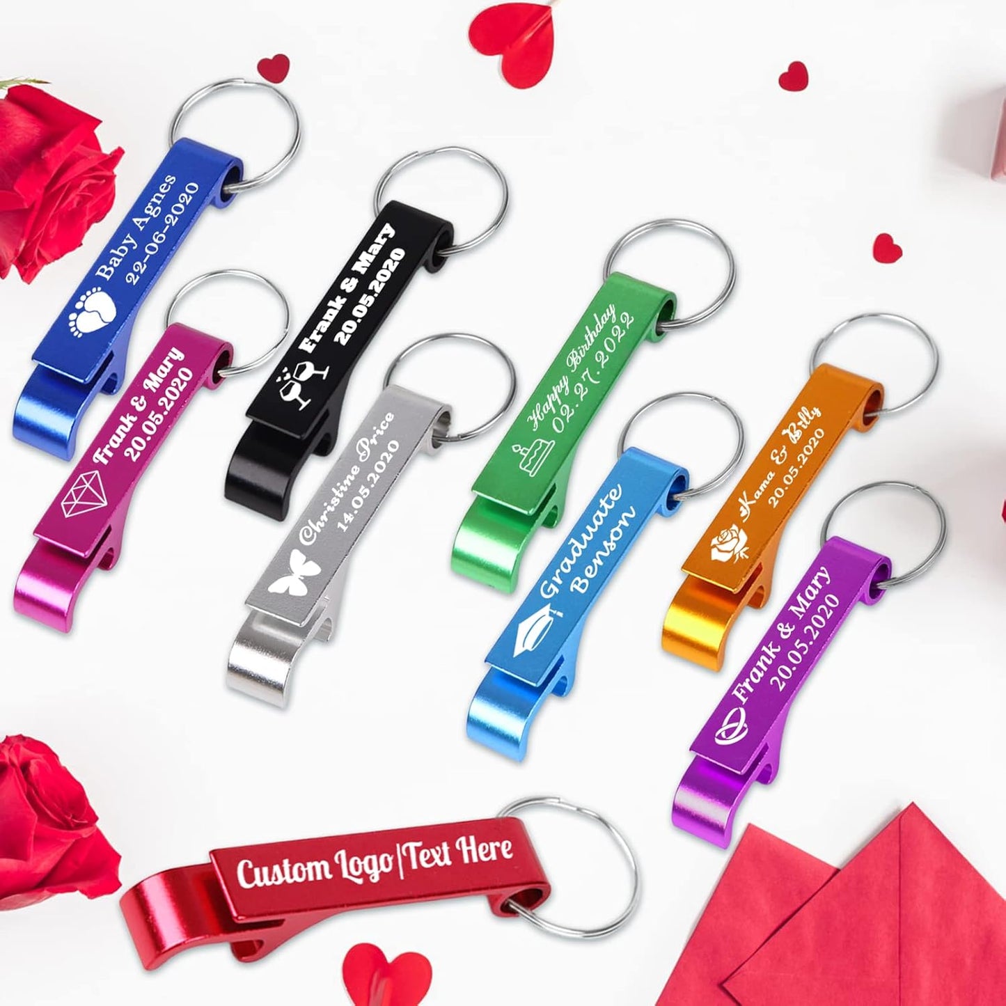 5PCS Personalized Bottle Opener Keychain Bulk Custom Beer Bottle Opener with Logo Text Engraved Wedding Bottle Opener Favors Customized Gifts for Guests Baby Shower Birthday Party-Gold