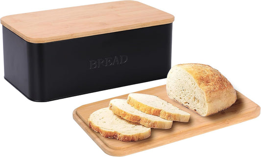 Black Bread Box, Rustic Bread Box, Vintage Bread Box for Kitchen Countertop, Bread Bin Black