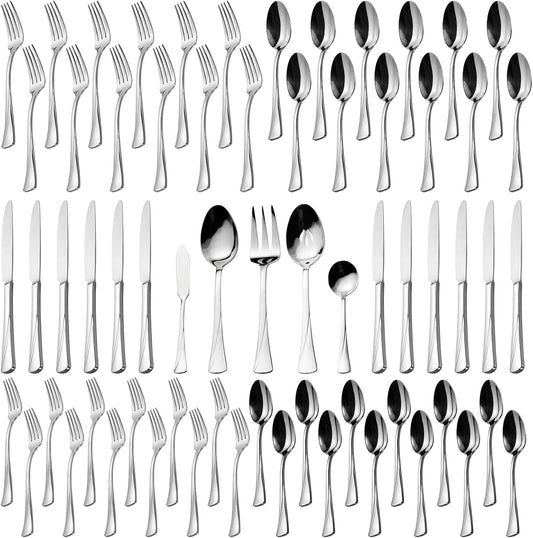 Alata Alice 65-Piece Silverware Set Stainless Steel Flatware Set,Service for 12,Mirror Polished Cutlery Set,Dishwasher Safe