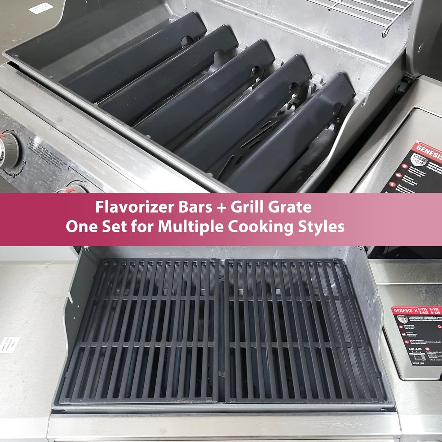 17" Flavorizer Bars 66795 and 18.75" Cast Iron Grill Grates 66095 Combo for Weber Genesis II LX 300 Series,Genesis II E/S 310/315 / 325/330 / 335 Grill Grate Flavor Bars Set for Weber 66802 66032