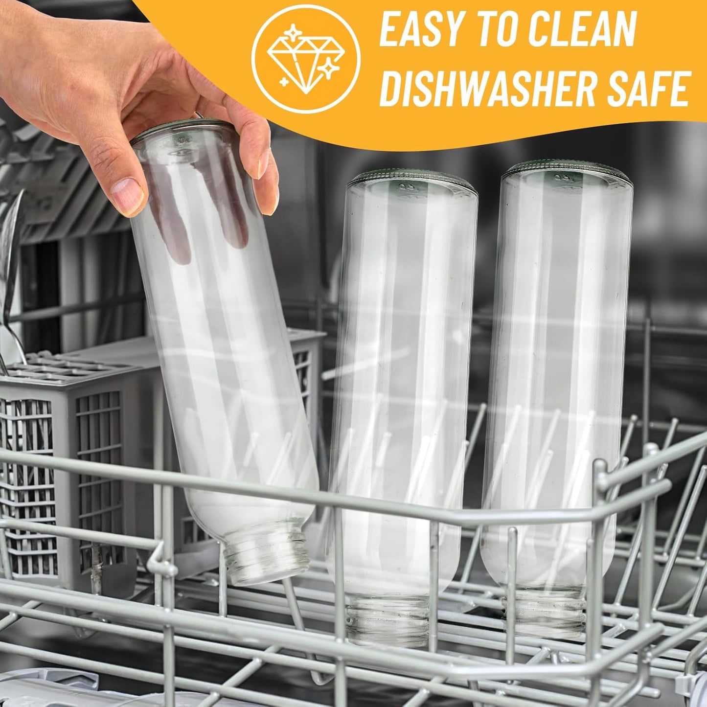 Sursip 18oz Glass Water Bottle Set of 6, Clear glass juice bottle for juicing，Reusable Drinking Bottles with Stainless Steel Lid，Beverage Storage Containers for Refrigerator-BPA Free，Leak Proof