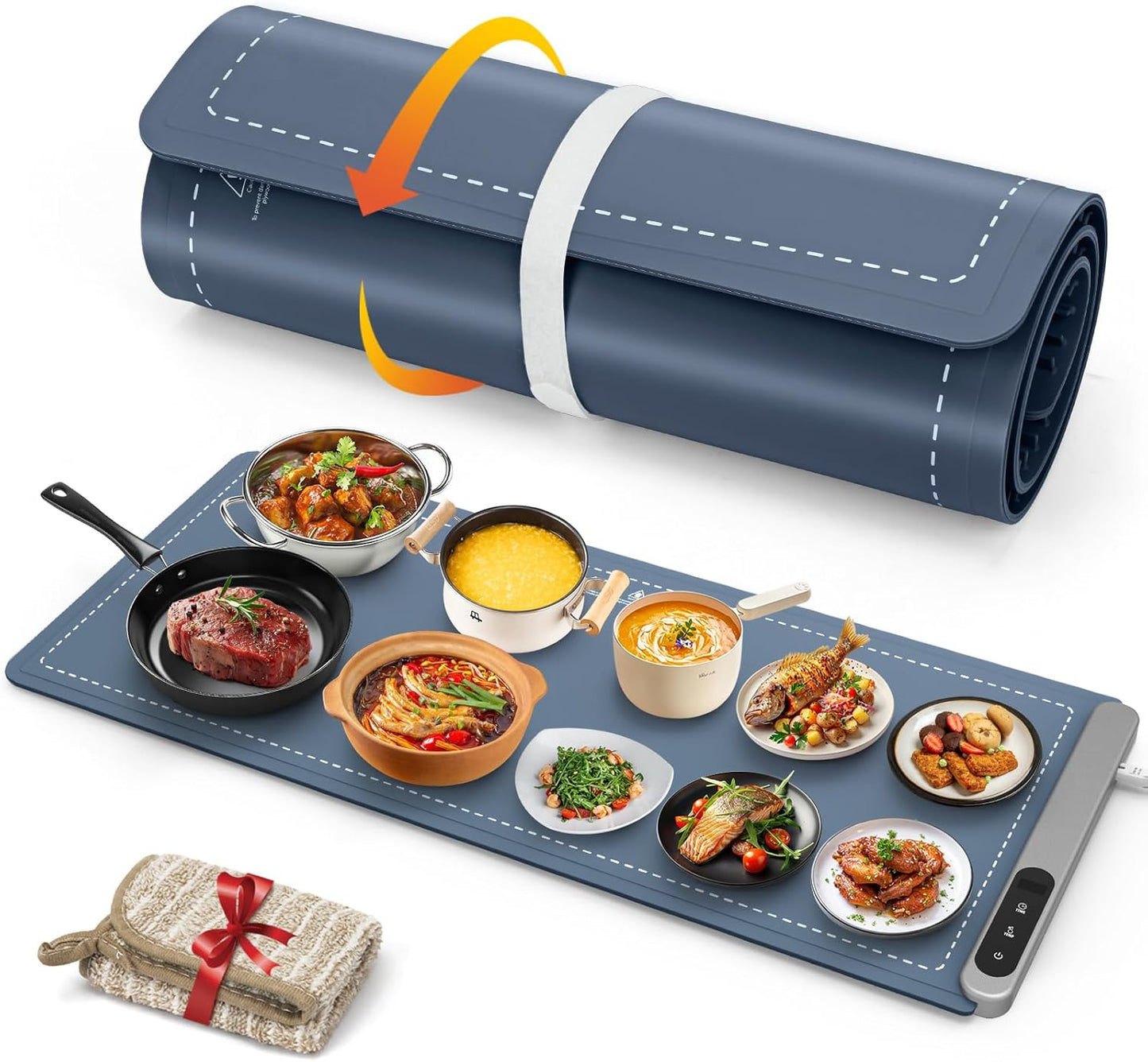 FYY Extra Large Food Warming Mat - Electric Warming Tray with 6 Temperature Settings and 6 Hours Timer, Full Surface Heating Food Warmer, Premium Silicone Heating Tray for Gatherings, Parties, Navy