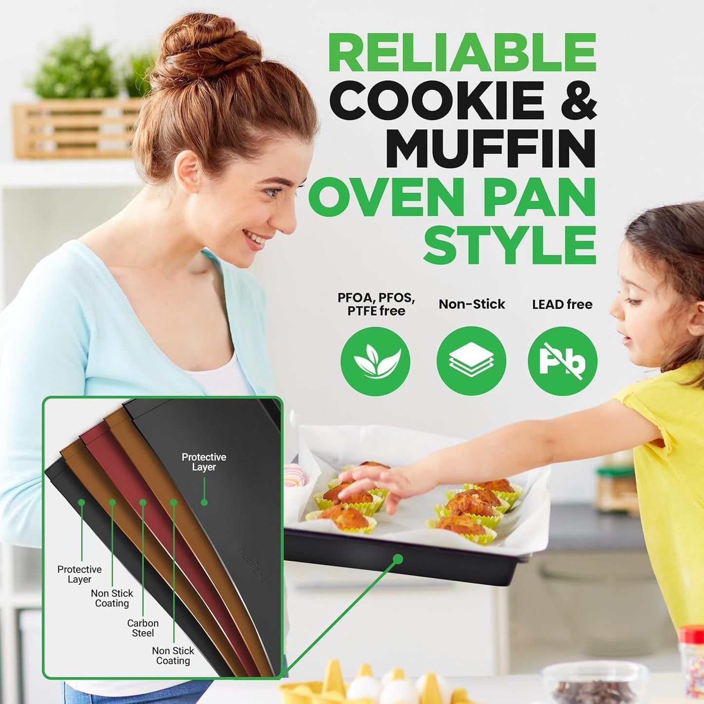 10-Piece Kitchen Oven Baking Pans - Deluxe Carbon Steel Bakeware Set with Stylish Non-stick Gray Coating Inside and Out, Dishwasher Safe & PFOA, PFOS, PTFE Free - NutriChef