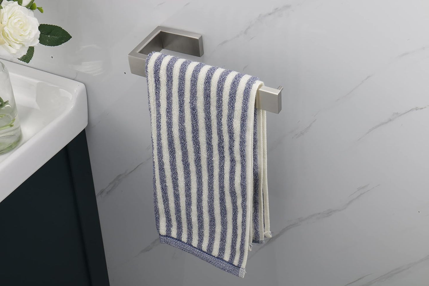 TocTen Hand Towel Holder/Towel Ring - Thicken SUS304 Stainless Steel Bathroom Hand Towel Hanger, 9 Inch Heavy Duty Wall Mounted Towel Rack, Square Hand Towel Bar for Bathroom Hardware (Brush, 9 in)