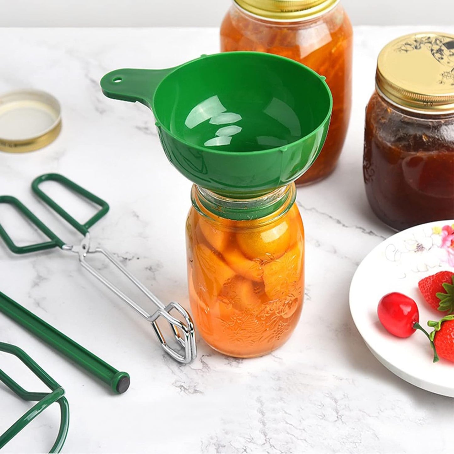 5PCS Canning Supplies Canning Kit, Canning Essentials Set Include Tongs, Wide Mouth Funnel, Jar Lifter, Jar Wrench, Magnetic Lid Lifter, Stainless Steel Anti-Scald Clip Suit (Green)