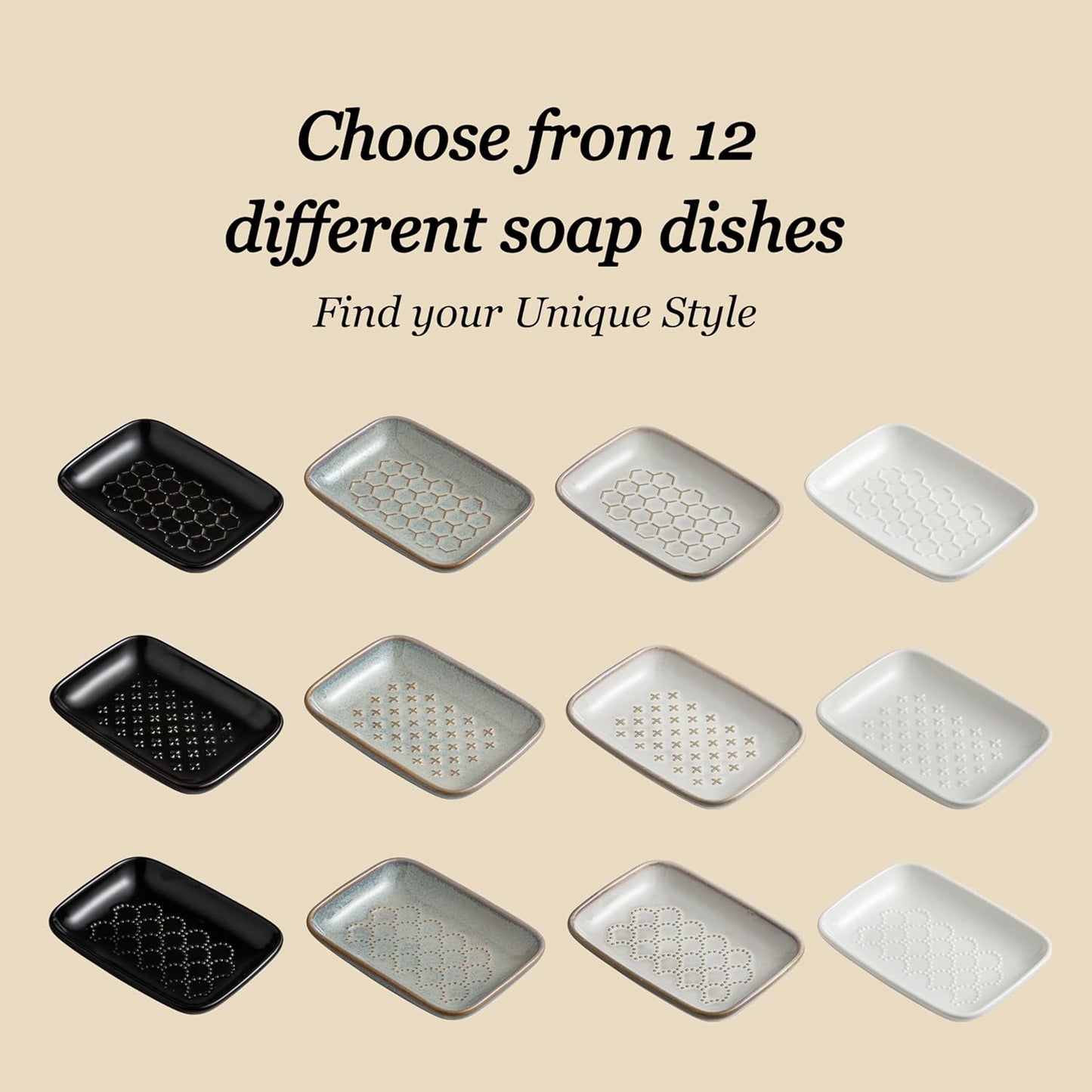 Gomakren Soap Dish for Shower, Ceramic Soap Dishes for Bar Soap Sponge, Shower Soap Holder Saver Tray for Bathroom Kitchen Sink, Easy to Clean, Gray