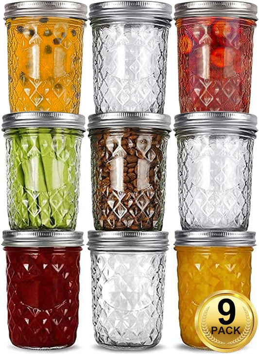 VERONES Wide Mouth Mason Jars 16oz, 9 Pack 16 oz Wide Mouth Mason Jars with Lids and Bands, Ideal for Jam, Honey, Wedding Favors, Shower Favors