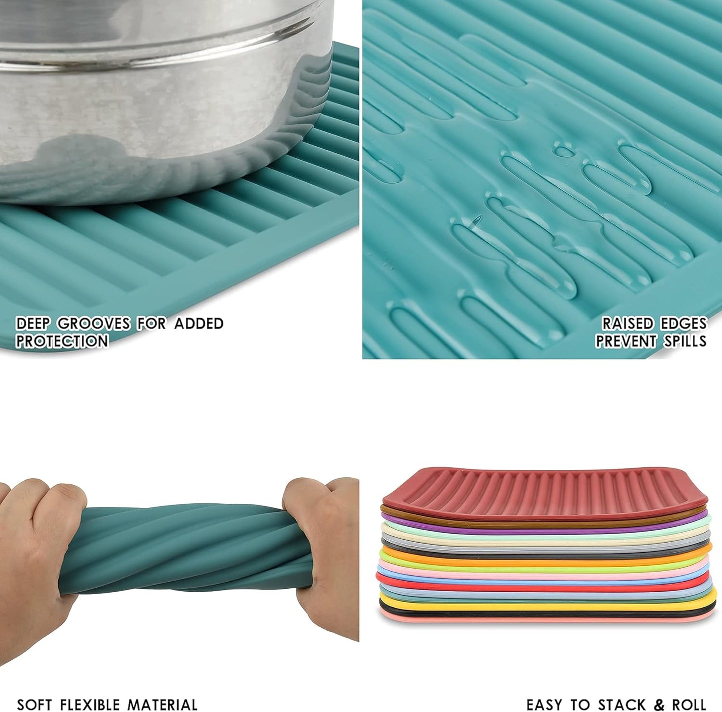 Smithcraft Lucky Plus Silicone Trivet Mat for Dish Hot Pads for Counter Top,Pan and Pot Heat Resistant Workshop, 2 Pack,Size:9x12 Inches, Color: Blue,Shape:Rectangular