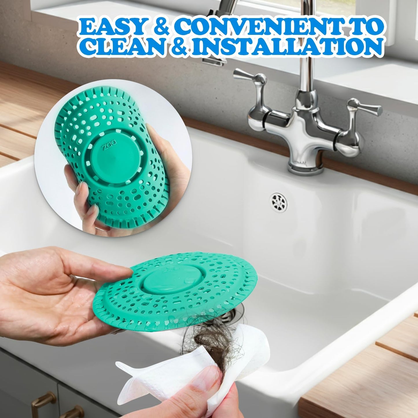 zaa Shower Drain Hair Catcher, 2 Pack Premium Silicone Drain Protector & Shower Drain Cover for Regular Drains of Shower Room and Bathroom, Mint