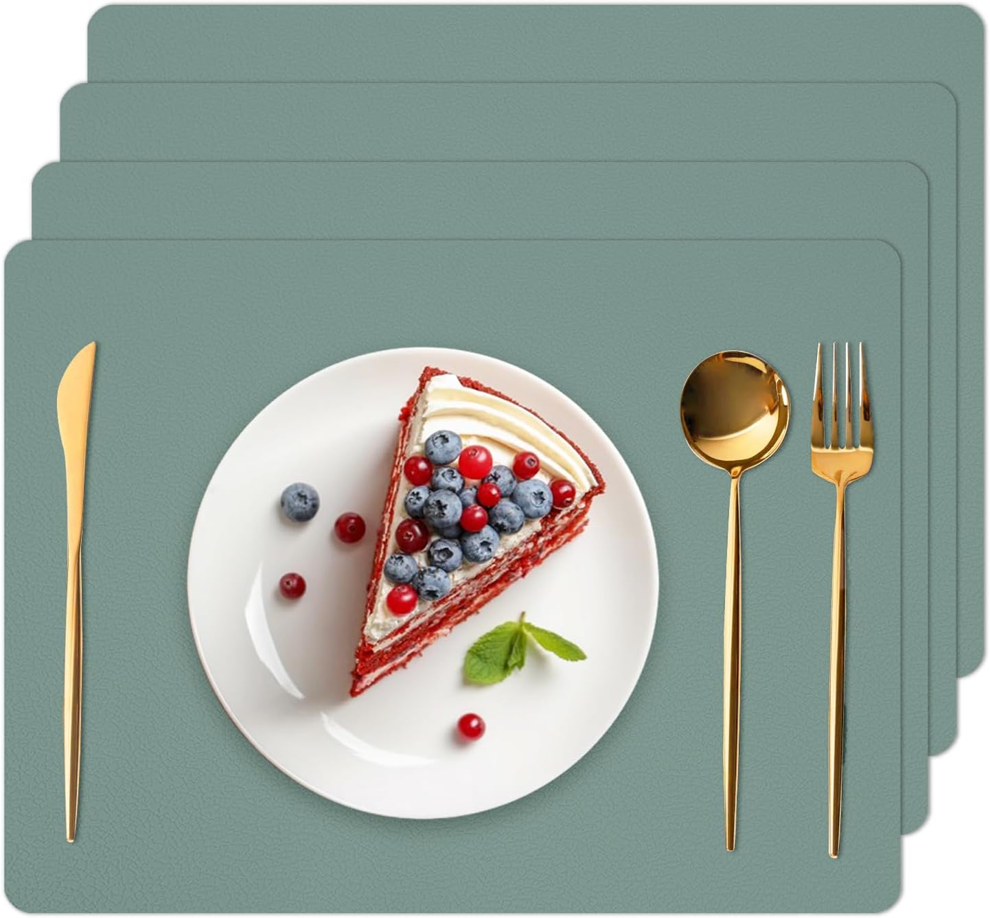 Silicone Placemats Set of 4,Waterproof Mats,Green Silicone Placemats for Dining Table, Reusable Mat,Non Skid Placemats,Easy to Clean, Dustproof,Perfect for Indoor Dining by Siliconty (Green)