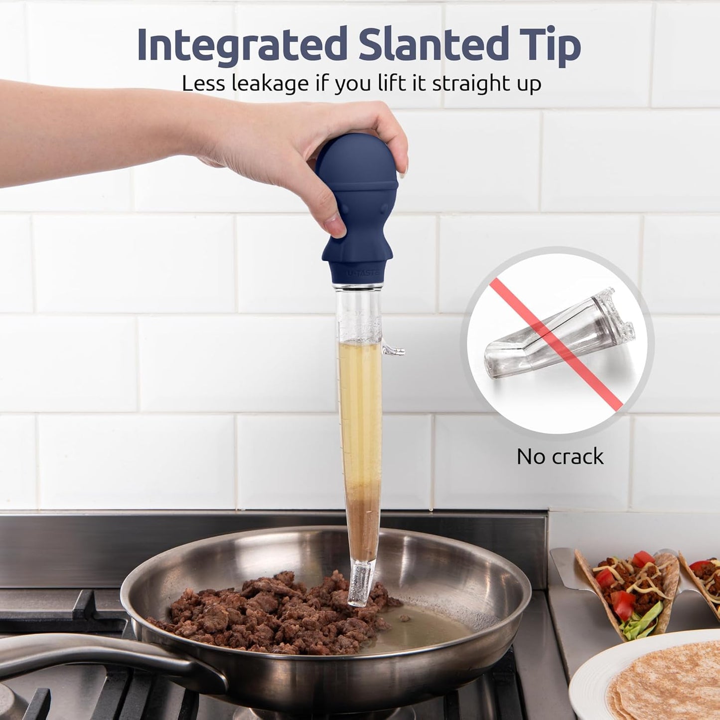 U-Taste 1.5oz Angled Turkey Baster - 228.2ºF Heat Resistant Food Grade Tritan and Silicone Large Octopus Bulb Baster Set with Cleaning Brush for Cooking Basting Meat Poultry Chicken (Midnight Blue)