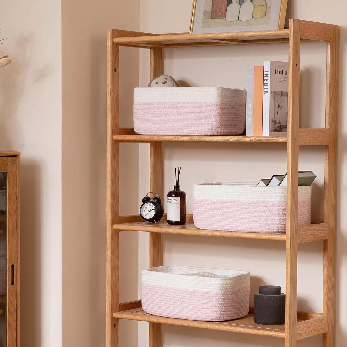 Storage Baskets for Organizing 3 Pack, Woven Baskets for Shelves, Closet Organizer Bins Empty Gift Basket Toy Storage for Toys, Books, Towels, Clothes, 15"x11.42"x6.7", Pink