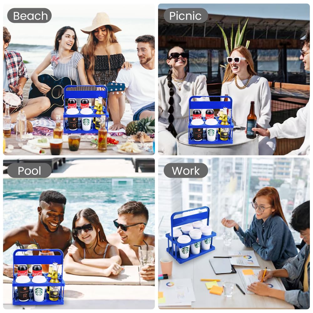 Bodaon 6 Cup Drink Carrier with Handle, Plastic Cup Holders for GrubHub/Doordash Delivery, Reusable Foldable Car Drink Caddy, Leakproof Food Delivery Accessories, 360° Secure Grip, Blue